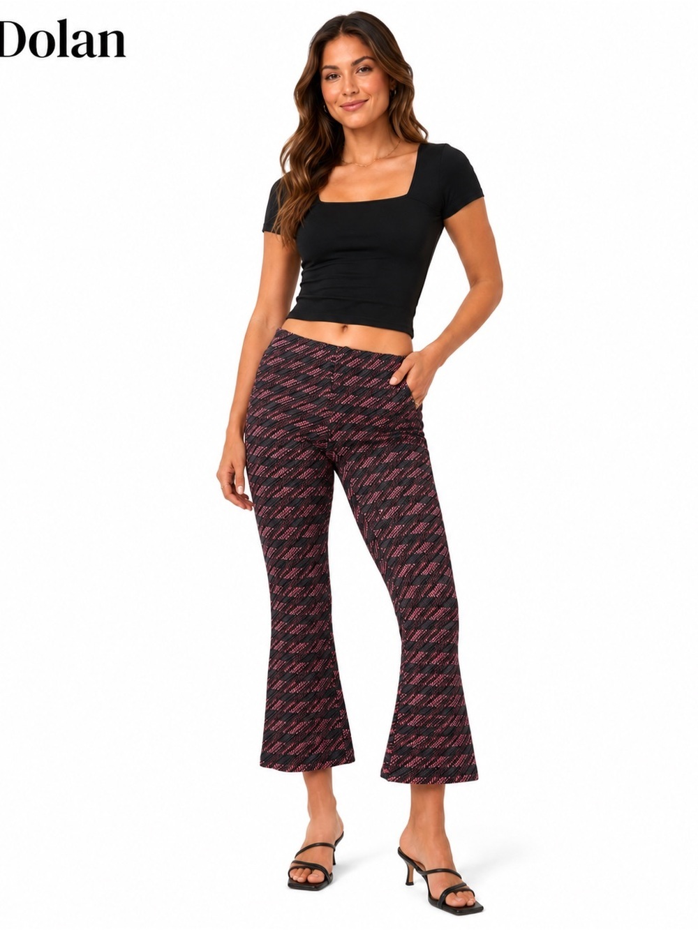 Dolan Left Coast Collection Cropped Flare Knit Pants Small Pink Black Pull On